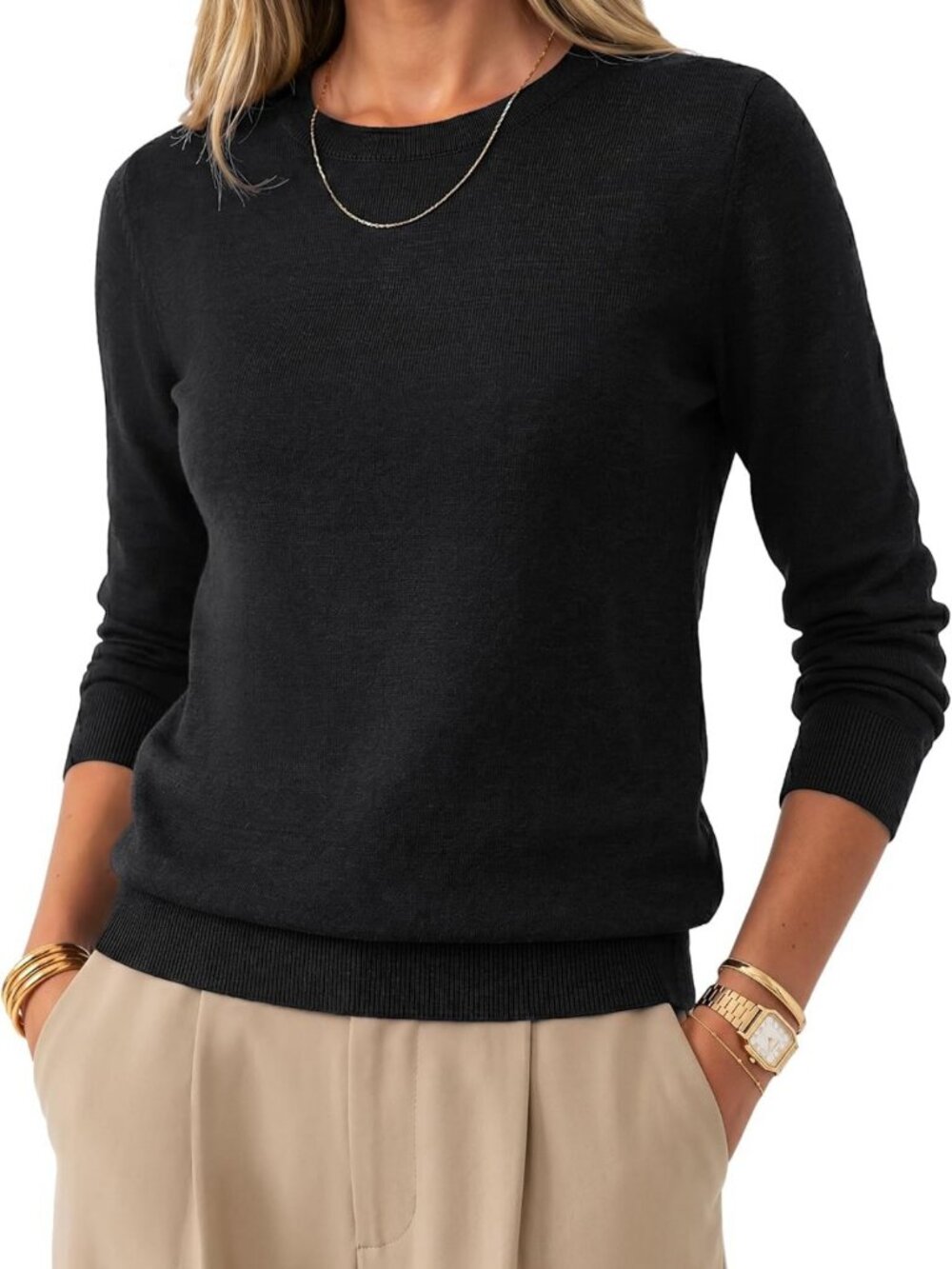 Cozy 100% Merino Wool Long Sleeve Crew Neck Sweater for Fall Work & Casual Wear